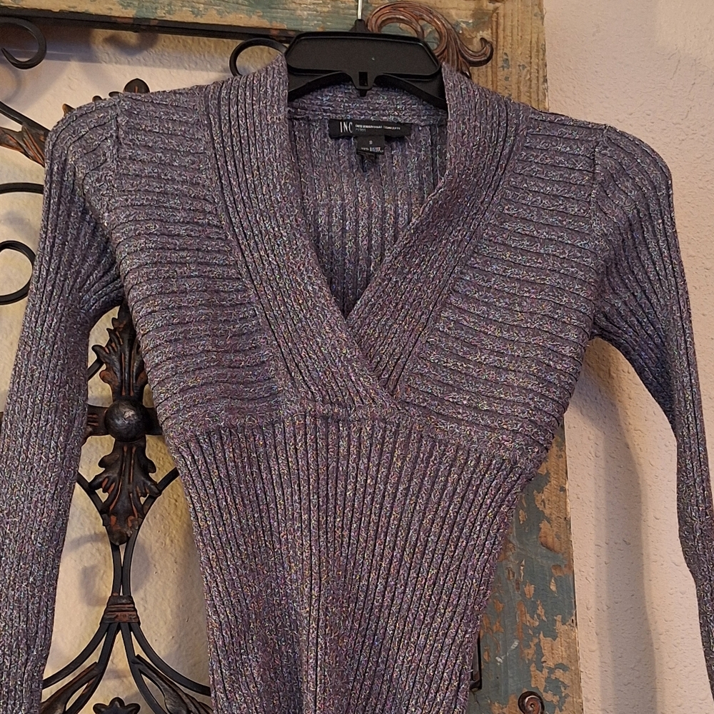 INC International Concepts Women's V-Neck Sweater - Silver Gray Petite Small - Picture 3 of 7